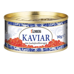 Salted chilled and pasteurized trout fish eggs – 90 g can.